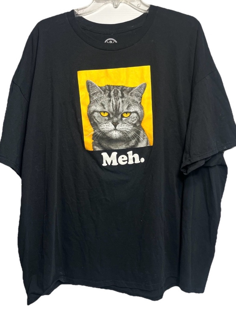 Meh Cat Mens 3XL Graphic T-Shirt Short Sleeve Black Novelty Casual Funny